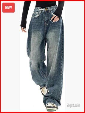 Vintage Wide Leg Boyfriend Jeans Y2K Baggy Streetwear Denim Pants